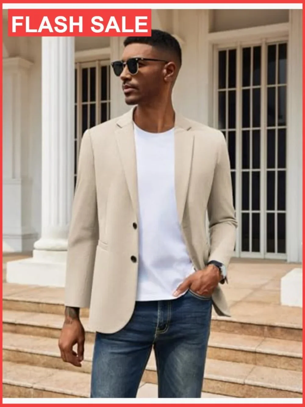 Men's Casual Knit Sport Coat Blazer Slim Fit Two Button Notched Lapel